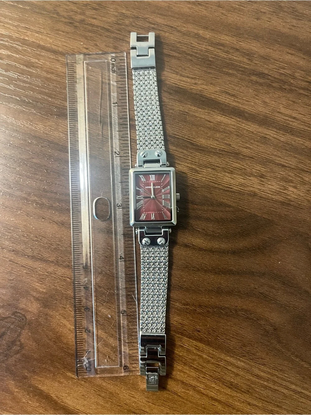 Anne Klein Silver Mesh Bracelet Watch with Red Dial- RARE!
